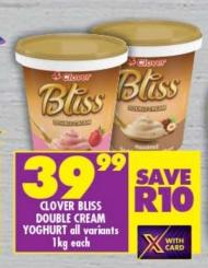 Clover Bliss Double Cream Yoghurt All Variants 1kg