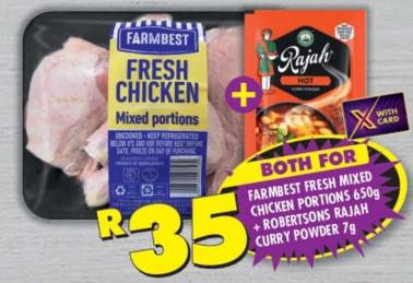 FARMBEST FRESH CHICKEN MIXED PORTIONS 650g + ROBERSTONS RAJAH CURRY POWDER 7g