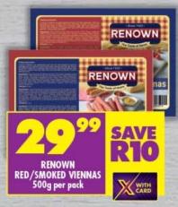 Renown Red/Smoked Viennas 500g Per Pack