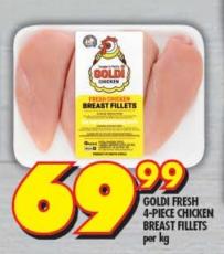 GOLDI FRESH 4-PIECE CHICKEN BREAST FILLETS per kg