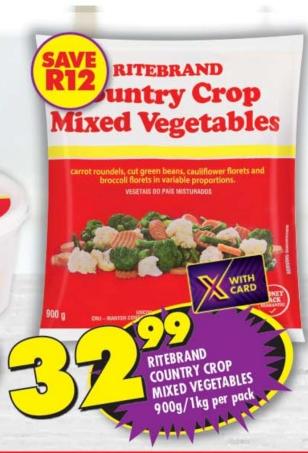 Ritebrand Country Crop Mixed Vegetables 900g/1kg Per Pack