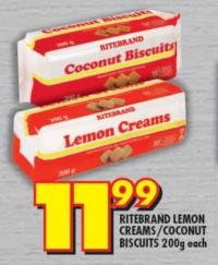 RITEBRAND LEMON CREAMS/Coconut Biscuits 200g Each