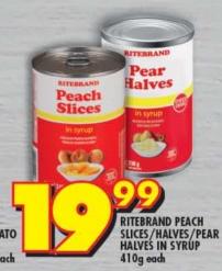 RITEBRAND Peach Slices/Halves/Pear Halves in Syrup 410g Each