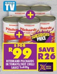 Ritebrand Pilchards in Tomato/Hot Chilli Sauce 5x400g 