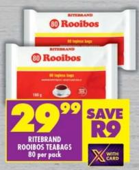 RITEBRAND ROOIBOS TEABAGS 80 per pack