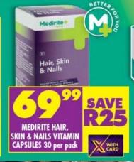 MEDIRITE HAIR, SKIN & NAILS VITAMIN CAPSULES 30 per pack