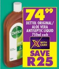 Dettol Original/Aloe Vera Antiseptic Liquid 750ml