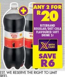 Ritebrand Regular/Diet Cola Flavoured Soft Drink 2L