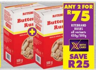 Ritebrand Butter Rusks all variants 450g/500g