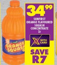 Sunfirst Orange Flavoured Squash Concentrate 2L