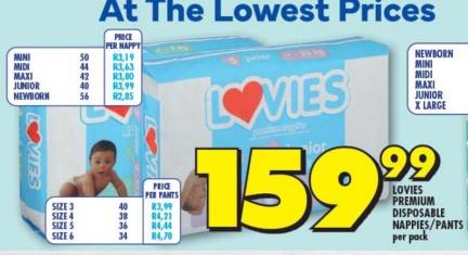 Lovies PREMIUM DISPOSABLE NAPPIES/PANTS per pack