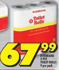 RITEBRAND 2-PLY Toilet Rolls 9per pack