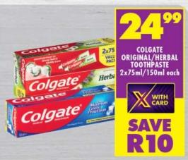 Colgate Original/Herbal Toothpaste 2x75ml/150ml each