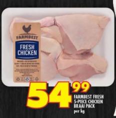 FARMBEST FRESH 5-PIECE CHICKEN BRAAI PACK 1KG