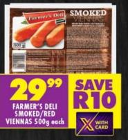 FARMER'S DELI SMOKED/RED VIENNAS 500g