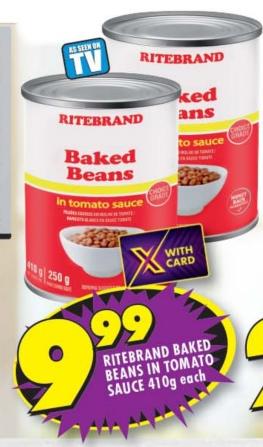 Ritebrand Baked Beans in tomato sauce 410G