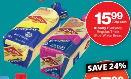 Albany Everyday Regular/Thick Slice White Bread 700gm