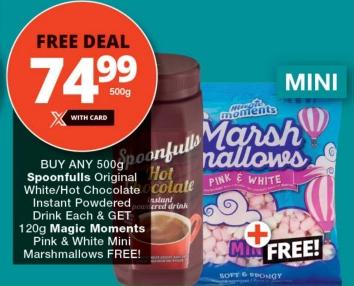 Spoonfulls Original White/Hot Chocolate Instant Powdered Drink  500gm get 120gm magic moments marshmallows free