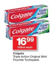 Colgate Triple Action Original Mint Fluoride Toothpaste 100ml