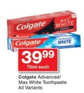 Colgate Advanced/Max White Toothpaste All Variants 75ml