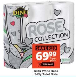 Dinu White Rose 2-Ply Toilet Rolls