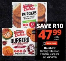 Rainbow Simply Chicken Frozen Burgers