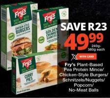 Fry's Plant-Based Pea Protein Mince/Chicken-Style Burgers/Schnitzels/Nuggets/Popcorn/No-Meat Balls 240g-380g