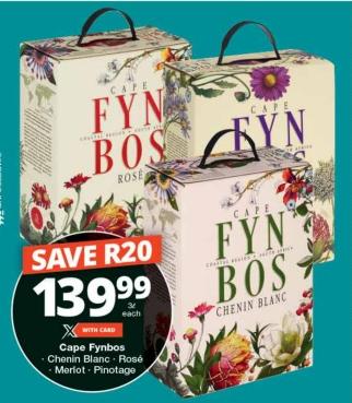 Cape Fynbos Chenin Blanc, Rosé, Merlot - Pinotage 3Ltr