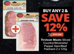 Tirollean Meats Sliced Country/Silverside/Pepper Ham/Beef Pastrami 2x125 gm 