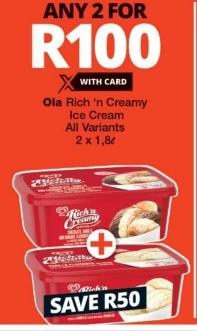 Ola Rich 'n Creamy Ice Cream All Variants 2x1.8ltr