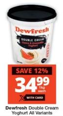 Dewfresh Double Cream Yoghurt All Variants 1kg