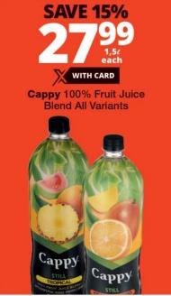 Cappy 100% Fruit Juice Blend All Variants 1.5Ltr