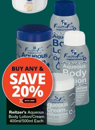 Reitzer's Aqueous Body Lotion/Cream 400ml/500ml