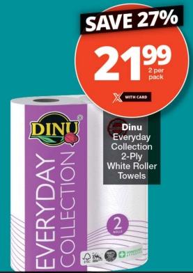 Dinu Everyday Collection 2-Ply White Roller Towels