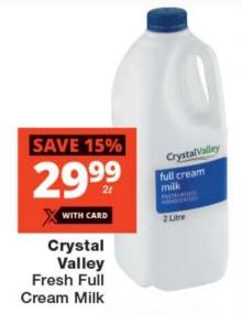 Crystal Valley Fresh Full Cream Milk 2 Ltr 