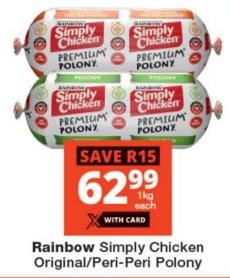 Rainbow Simply Chicken Original/Peri-Peri Polony 1 kg 