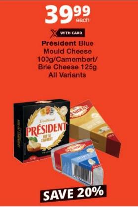 Président Blue Mould Cheese 100g/Camembert/Brie Cheese 125g All Variants