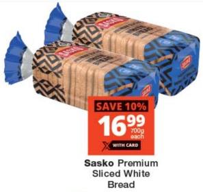 Sasko Premium Sliced White Bread 700gm