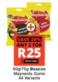 Maynards Gums - original wine gums and jelly babies 60 gm / 75 gm