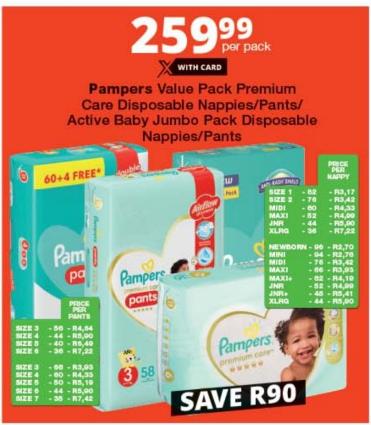 Pampers Value Pack Premium Care Disposable Nappies/Pants/Active Baby Jumbo Pack Disposable Nappies/Pants