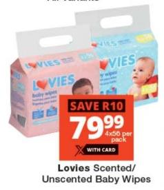 Lovies Scented/Unscented Baby Wipes 4x56per pack 