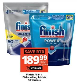 Finish All in 1 Dishwashing Tablets 50/56 Per Pack