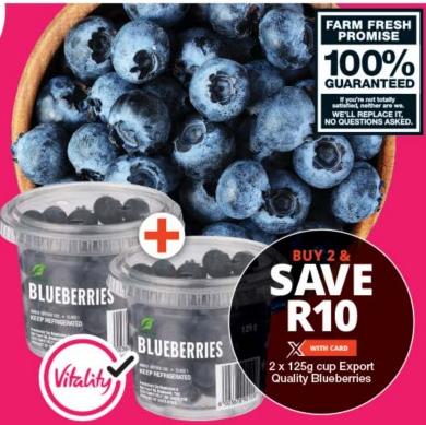 2x125g Cup Export Quality Blueberries