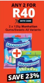 2 x 125g Manhattan Gums/Sweets All Variants 2x125gm