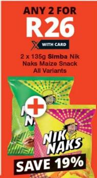  Simba Nik Naks Maize Snack All Variants 2X135GM