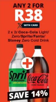 Coca-Cola Light/Zero/Sprite/Fanta/Stoney Zero Cold Drink 2 x 2L 