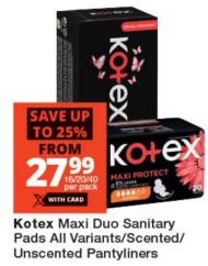 Kotex Maxi Duo Sanitary Pads All Variants/Scented/Unscented Pantyliners 18/20/40s