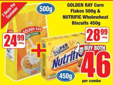 Golden Ray Cornflakes 500 gm &Nutrific Wholewheat Biscuit 450g