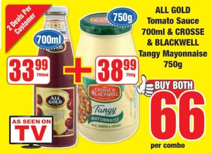 ALL GOLD Tomato Sauce 700ml & CROSSE & BLACKWELL Tangy Mayonnaise 750g