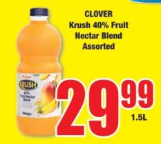 CLOVER Krush 40% Fruit Nectar Blend Assorted 1.5ltr